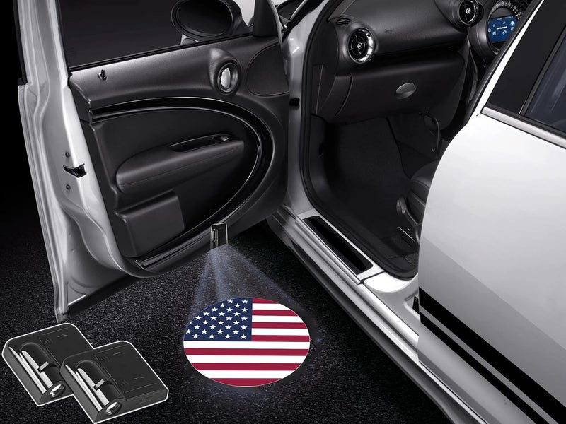 NewL 2 Pcs Led Car Door Welcome Light for Round American USA Flag Logo Symbol Projector Lights Ghost Shadow Light - Image 1